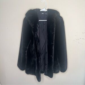 Black Hooded Faux Fur Zara Coat